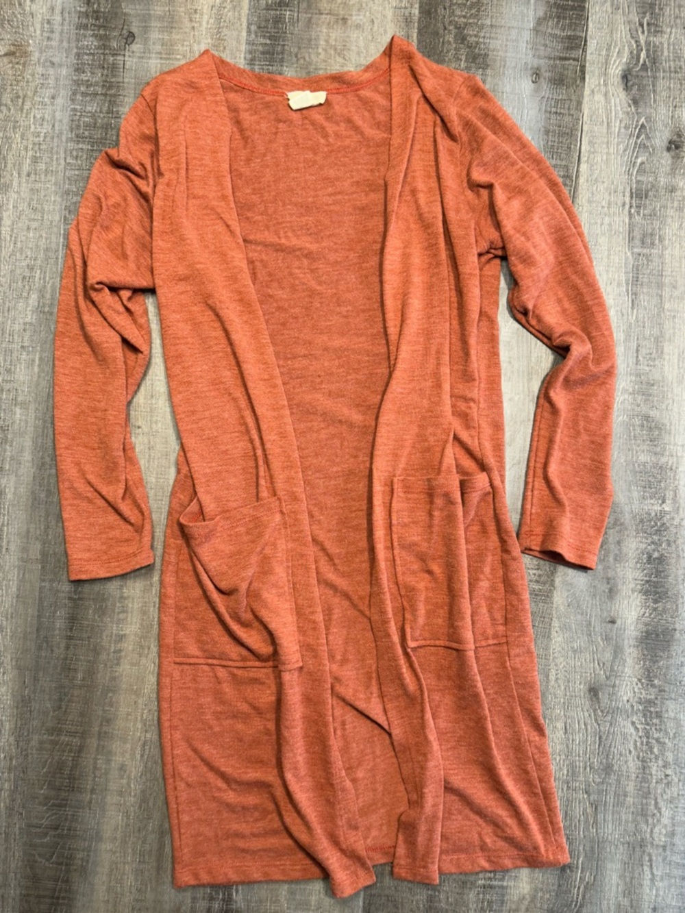 Yelete Burnt Orange Lightweight Midi Knit Open Front Cardigan with Pockets Small